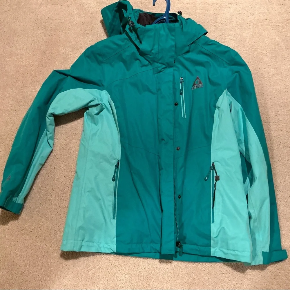 Gerry fleece lined winter jacket large green hiking outdoor coat parka size L